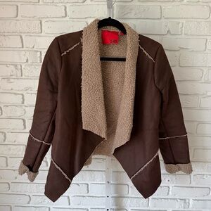 548 Brown Faux Shearling Jacket Y2K Aviator Cozy Lined